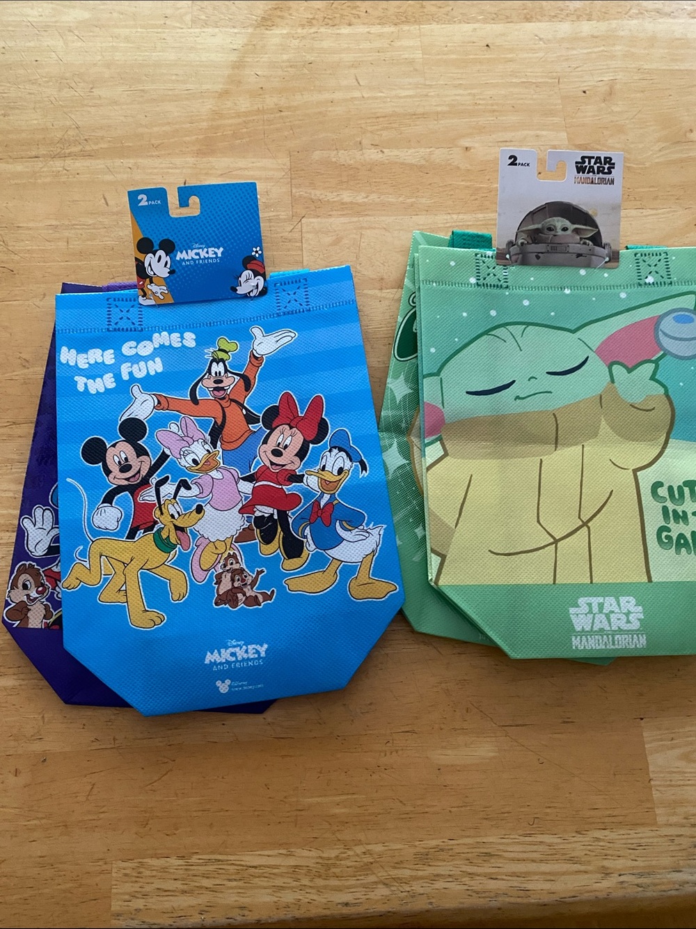 Disney Mickey & Friends Blue Totes set + Star Wars Grogu Green Tote Set NWT